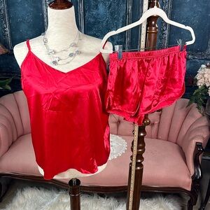4 piece pj set.  Red silky, light material. Great for holiday or vacations!